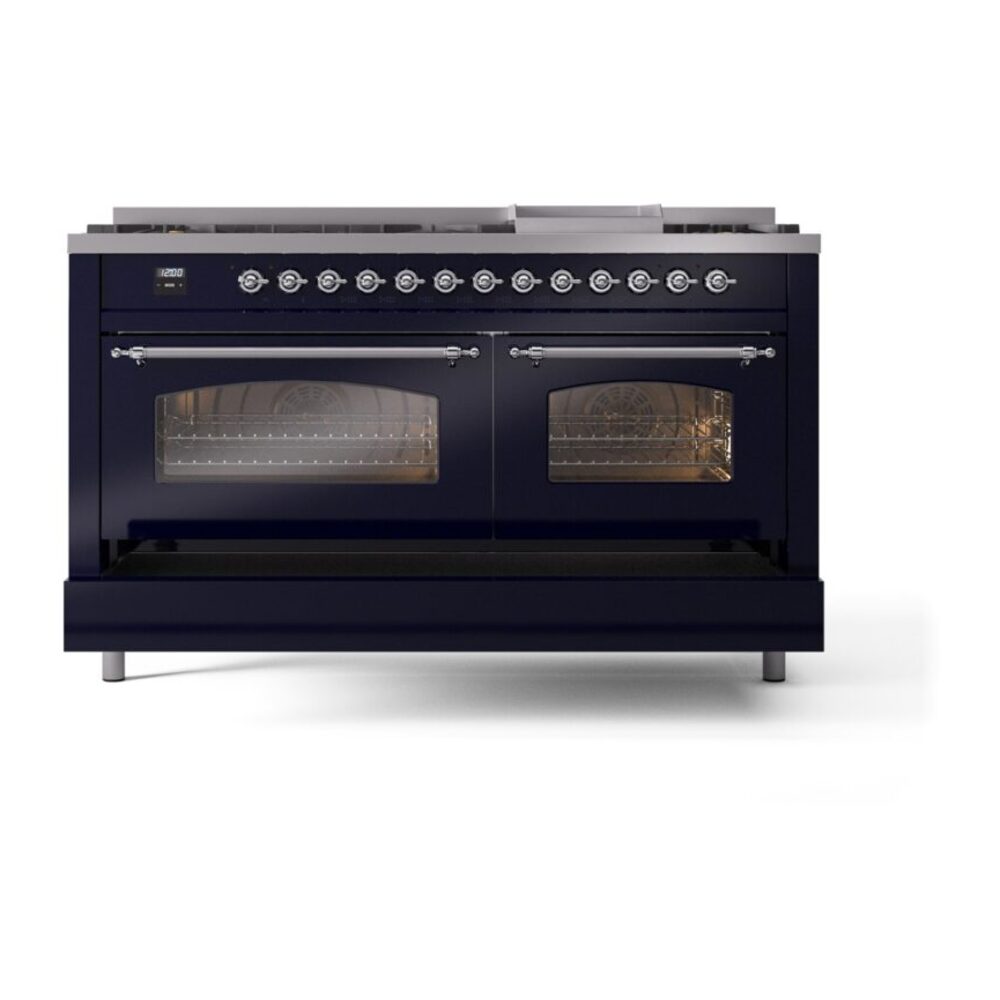 ILVE UP60FNMPMBC Nostalgie II 60" Dual Fuel Range, drawer opened