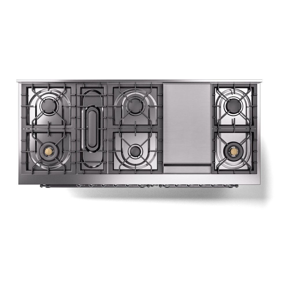 ILVE UP60FNMPMBC Nostalgie II 60 inch Dual Fuel Range with 5.8 cu. ft. Total Double Oven Capacity (9 Sealed Burners + Griddle, Natural Gas, Triple Glass Door, Midnight Blue, Chrome) 11 ILVE UP60FNMPMBC Nostalgie II 60" Dual Fuel Range, top view