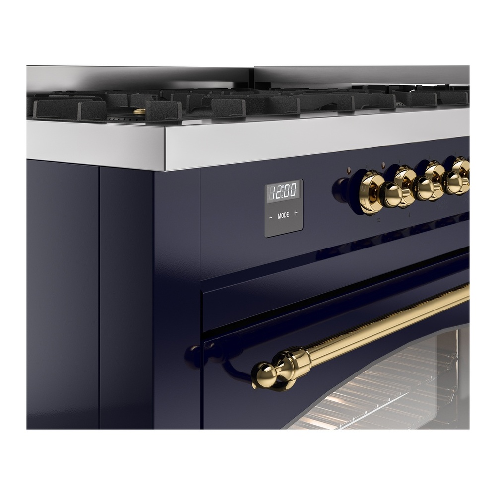 ILVE UP60FNMPMBGLP Nostalgie II 60 inch Dual Fuel Range with 5.8 cu. ft. Total Double Oven Capacity (9 Sealed Burners + Griddle, Liquid Propane, Triple Glass Door, Midnight Blue, Brass) 10 ILVE UP60FNMPMBGLP Nostalgie II 60" Dual Fuel Range, details
