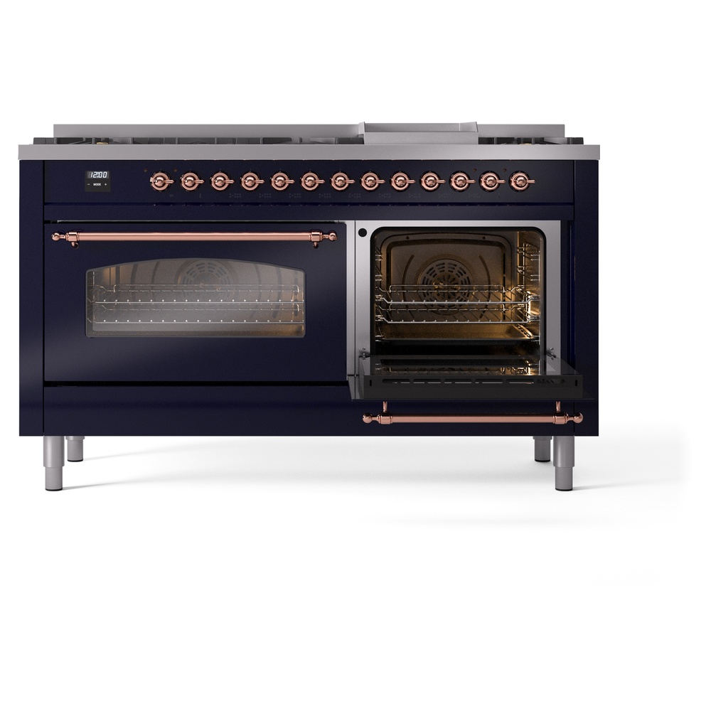 ILVE UP60FNMPMBPLP Nostalgie II 60" Dual Fuel Range, side oven door opened