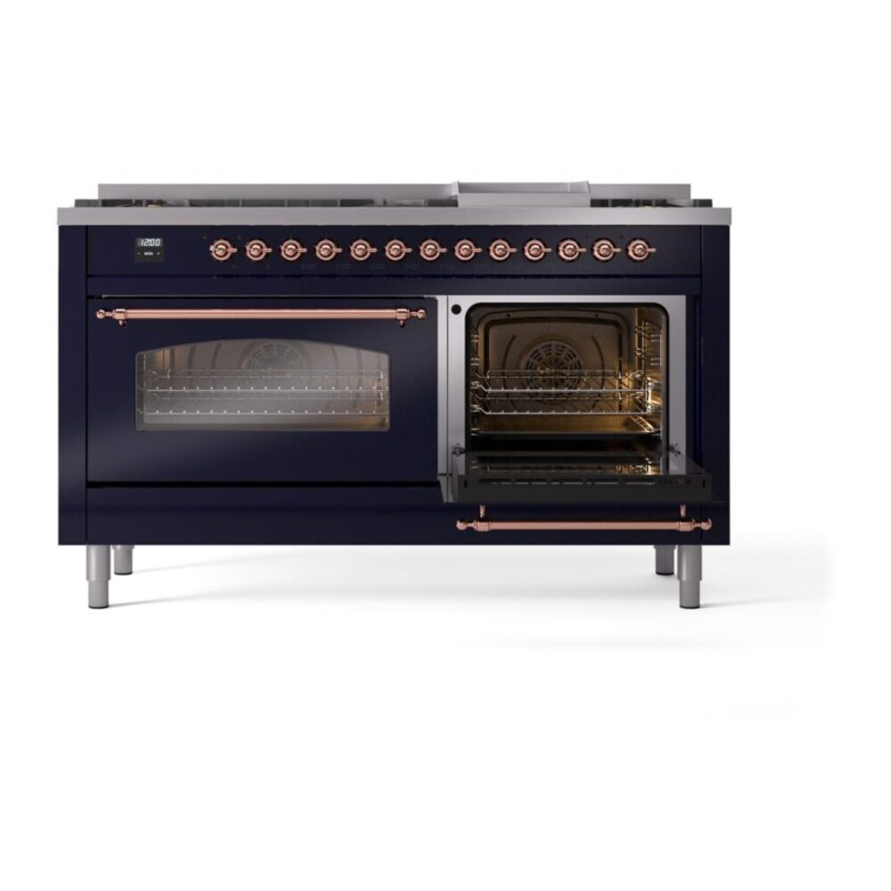 ILVE UP60FNMPMBPLP Nostalgie II 60" Dual Fuel Range, side oven door opened