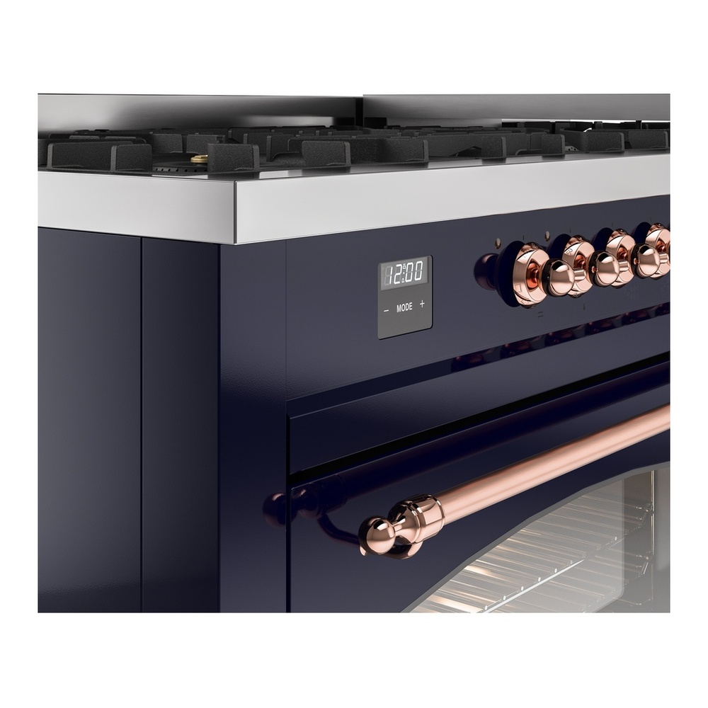 ILVE UP60FNMPMBPLP Nostalgie II 60 inch Dual Fuel Range with 5.8 cu. ft. Total Double Oven Capacity (9 Sealed Burners + Griddle, Liquid Propane, Triple Glass Door, Midnight Blue, Copper) 10 ILVE UP60FNMPMBPLP Nostalgie II 60" Dual Fuel Range, details