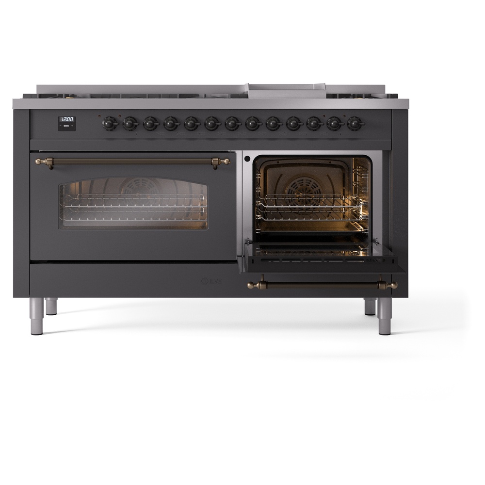 ILVE UP60FNMPMGBLP Nostalgie II 60" Dual Fuel Range, side oven door opened