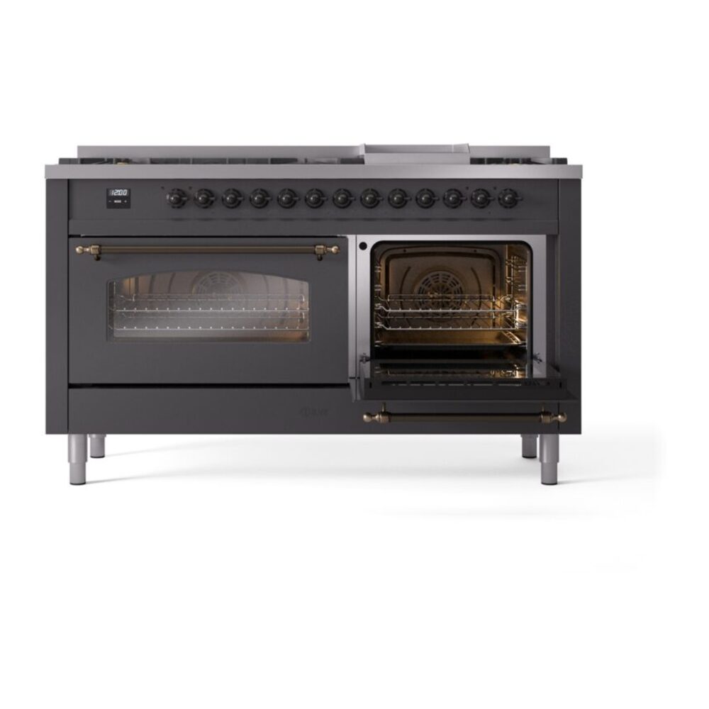 ILVE UP60FNMPMGBLP Nostalgie II 60" Dual Fuel Range, side oven door opened