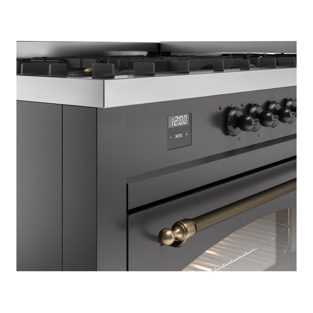 ILVE UP60FNMPMGB Nostalgie II 60 inch Dual Fuel Range with 5.8 cu. ft. Total Double Oven Capacity (9 Sealed Burners + Griddle, Natural Gas, Triple Glass Door, Graphite Matte, Burnished) 10 ILVE UP60FNMPMGB Nostalgie II 60" Dual Fuel Range, details