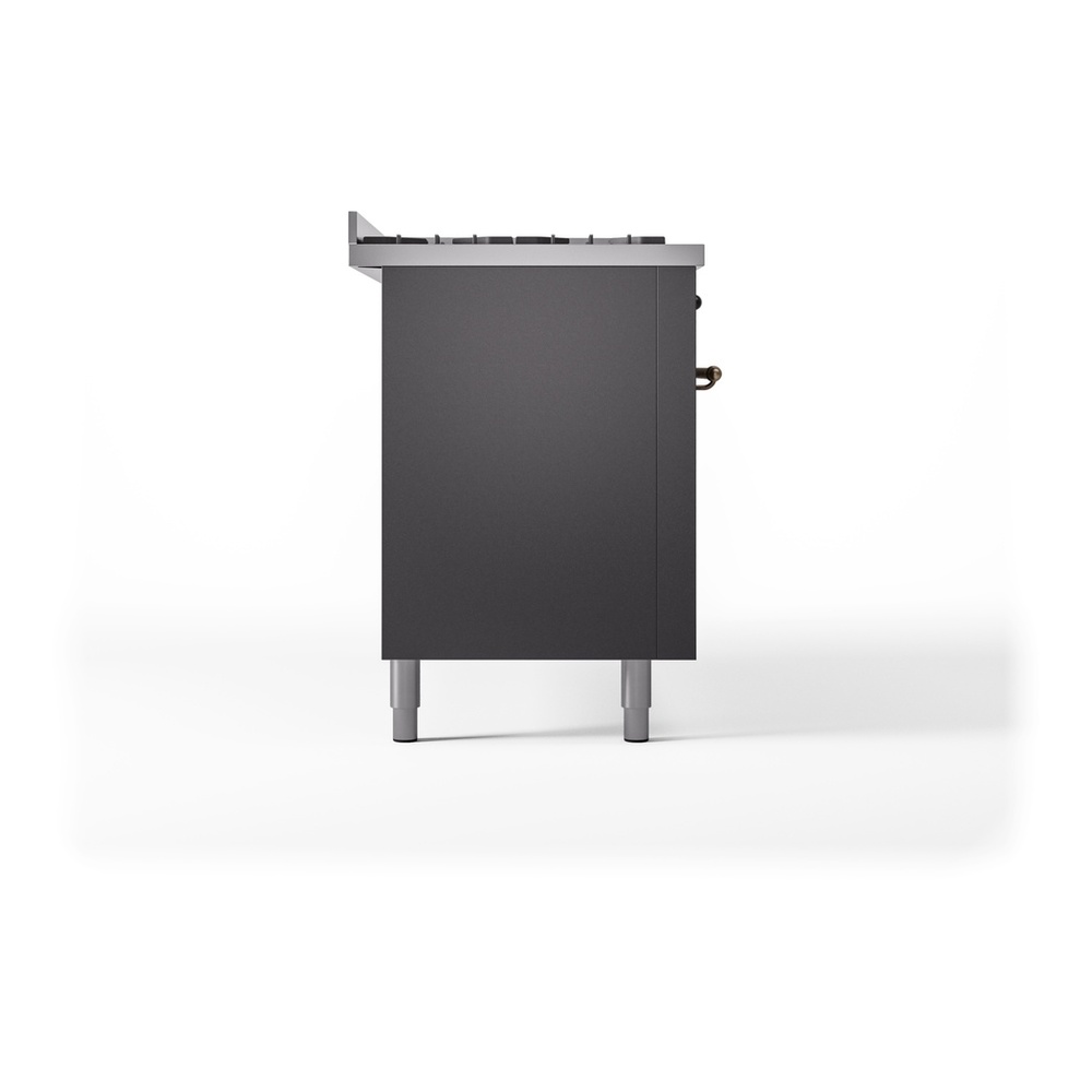 ILVE UP60FNMPMGB Nostalgie II 60 inch Dual Fuel Range with 5.8 cu. ft. Total Double Oven Capacity (9 Sealed Burners + Griddle, Natural Gas, Triple Glass Door, Graphite Matte, Burnished) 12 ILVE UP60FNMPMGB Nostalgie II 60" Dual Fuel Range, left side view