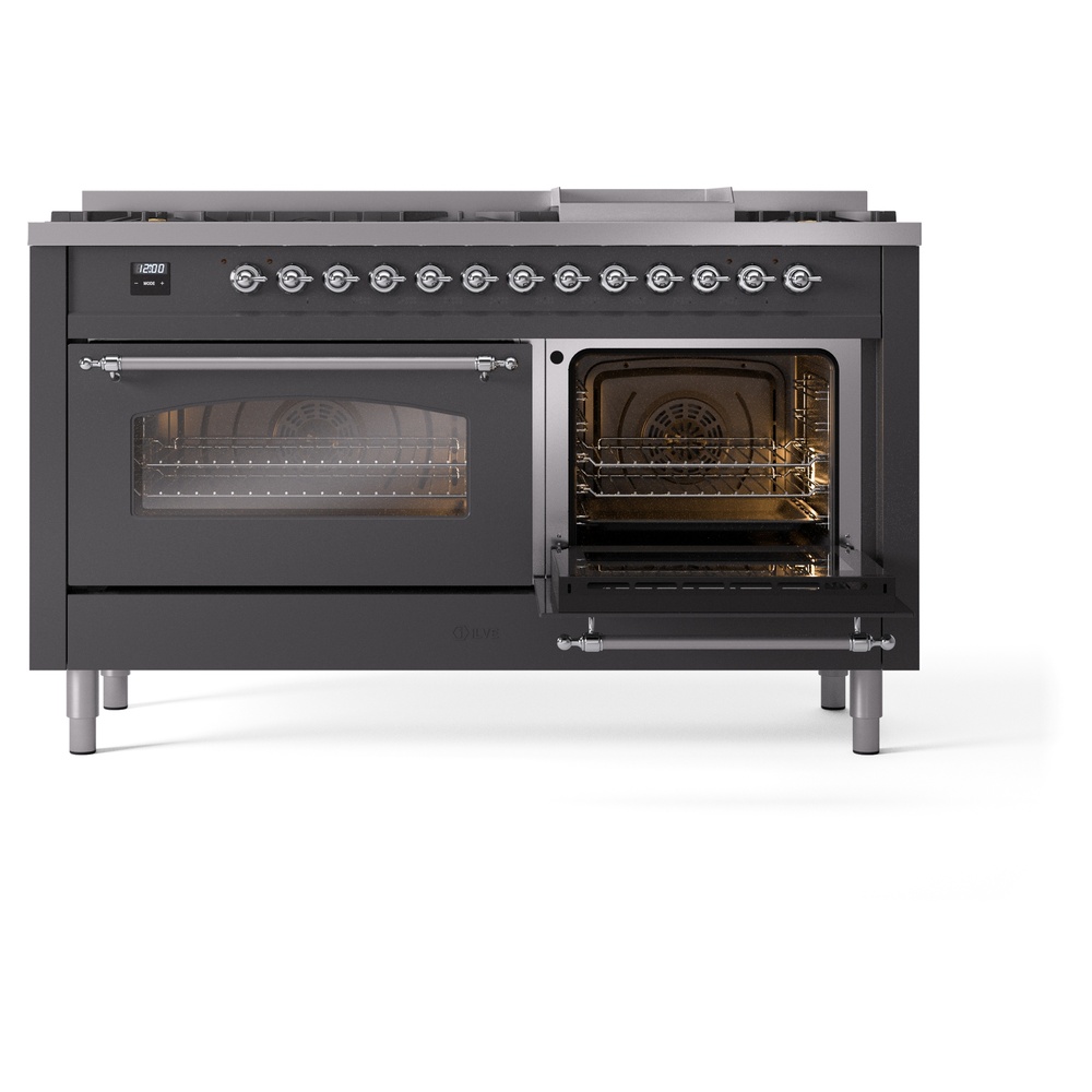 ILVE UP60FNMPMGCLP Nostalgie II 60" Dual Fuel Range, side oven door opened