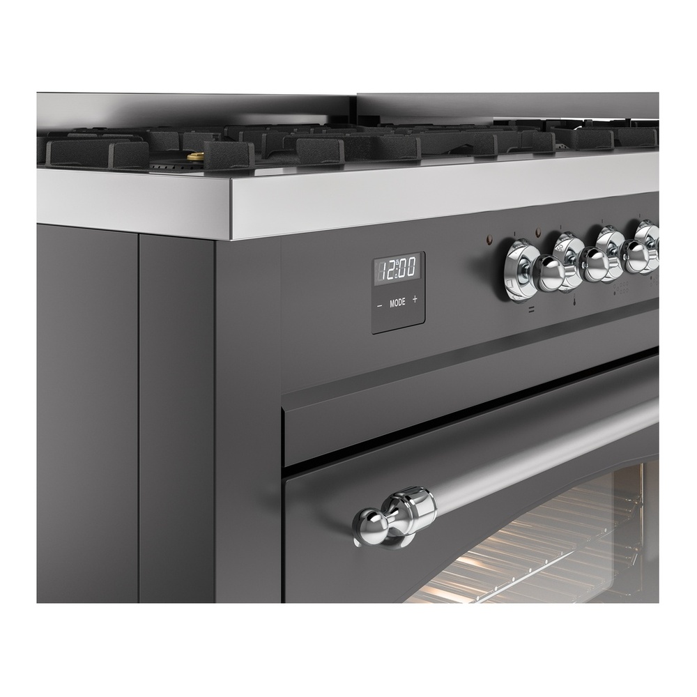 ILVE UP60FNMPMGCLP Nostalgie II 60 inch Dual Fuel Range with 5.8 cu. ft. Total Double Oven Capacity (9 Sealed Burners + Griddle, Liquid Propane, Triple Glass Door, Graphite Matte, Chrome) 10 ILVE UP60FNMPMGCLP Nostalgie II 60" Dual Fuel Range, details