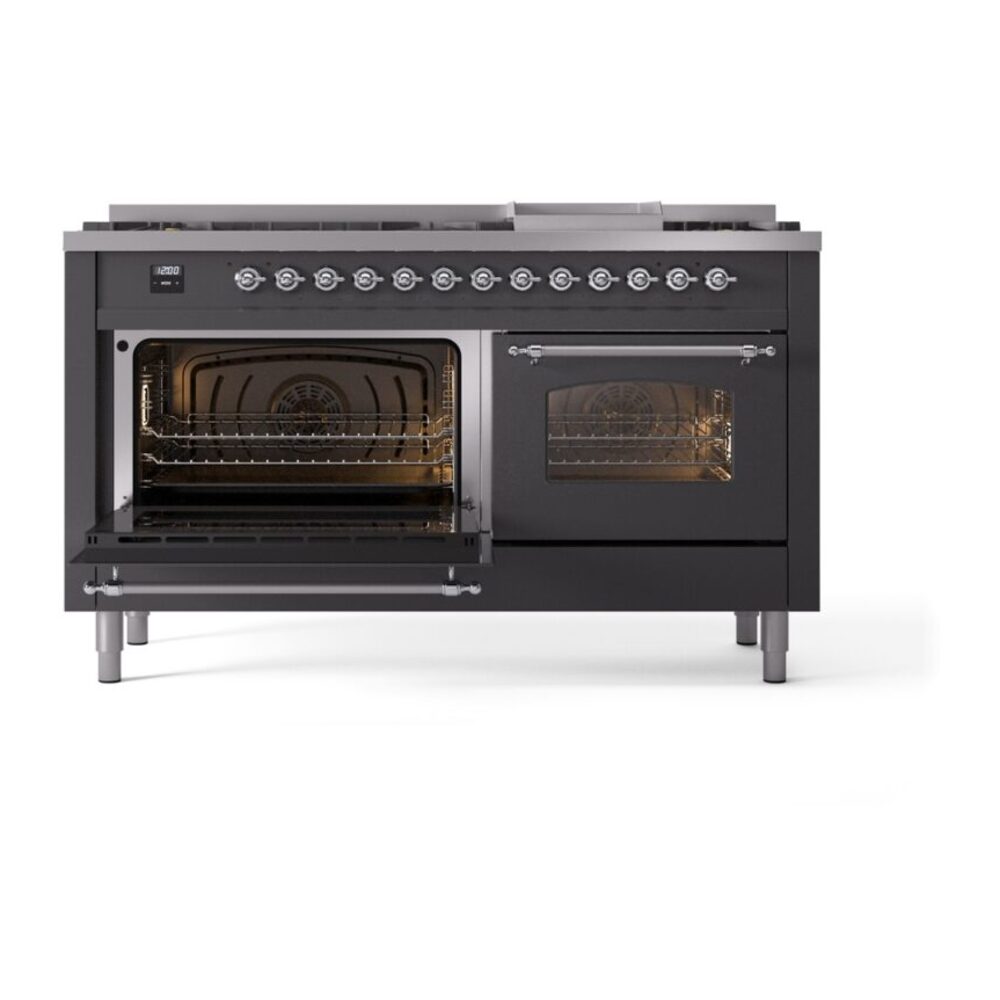 ILVE UP60FNMPMGC Nostalgie II 60" Dual Fuel Range, main oven door opened