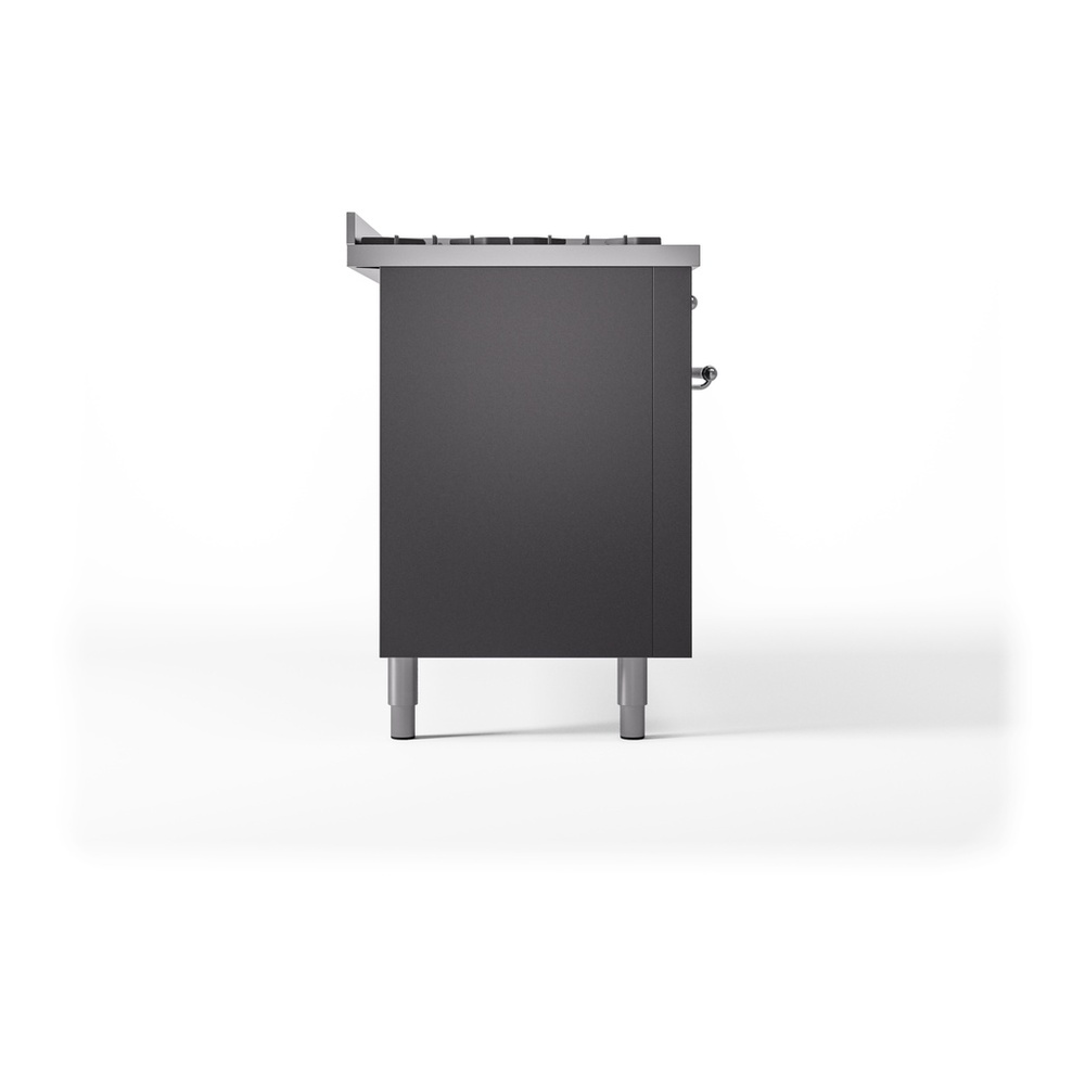 ILVE UP60FNMPMGC Nostalgie II 60 inch Dual Fuel Range with 5.8 cu. ft. Total Double Oven Capacity (9 Sealed Burners + Griddle, Natural Gas, Triple Glass Door, Graphite Matte, Chrome) 12 ILVE UP60FNMPMGC Nostalgie II 60" Dual Fuel Range, left side view