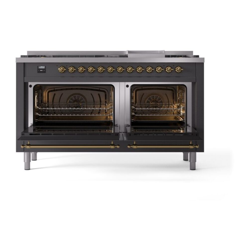ILVE UP60FNMPMGGLP Nostalgie II 60" Dual Fuel Range, oven doors opened