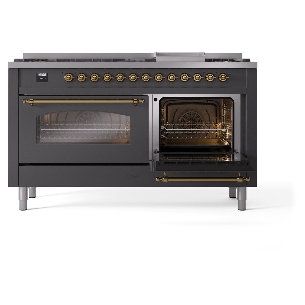 ILVE UP60FNMPMGGLP Nostalgie II 60" Dual Fuel Range, side oven door opened