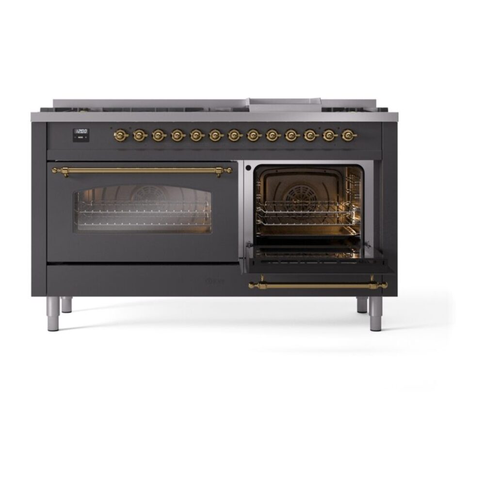 ILVE UP60FNMPMGGLP Nostalgie II 60" Dual Fuel Range, side oven door opened