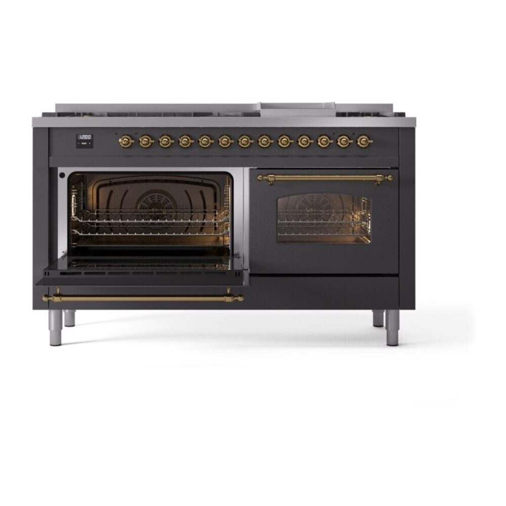 ILVE UP60FNMPMGG Nostalgie II 60" Dual Fuel Range, main oven door opened