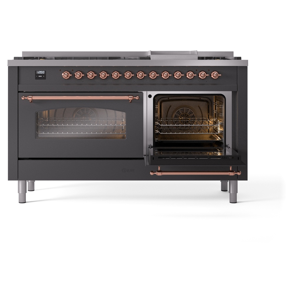 ILVE UP60FNMPMGPLP Nostalgie II 60" Dual Fuel Range, side oven door opened