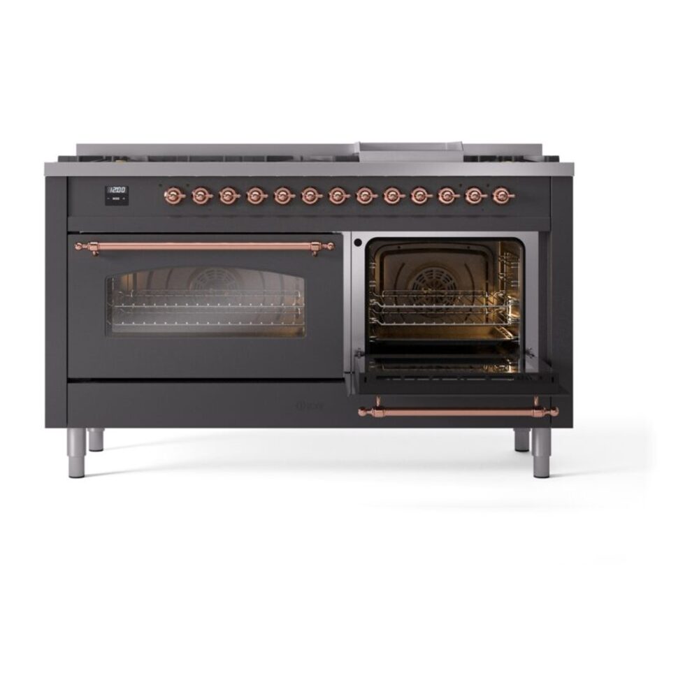 ILVE UP60FNMPMGPLP Nostalgie II 60" Dual Fuel Range, side oven door opened