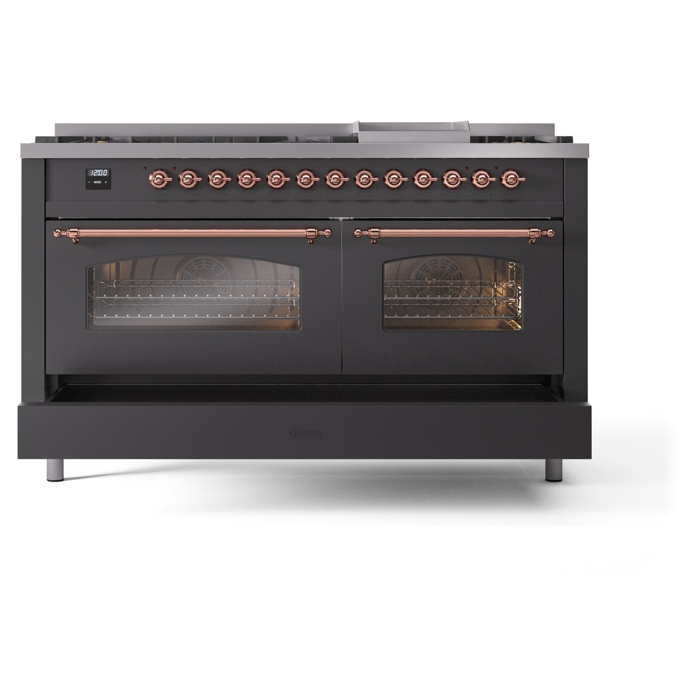 ILVE UP60FNMPMGPLP Nostalgie II 60" Dual Fuel Range, drawer opened