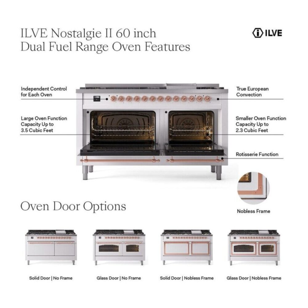 ILVE UP60F Nostalgie II 60 inch Dual Fuel Range with 5.8 cu. ft. Total Double Oven Capacity
