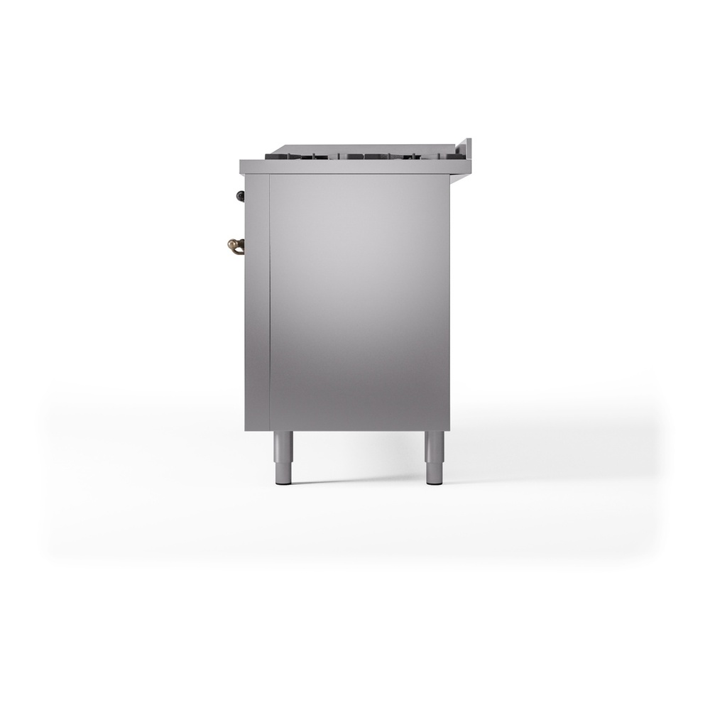 ILVE UP60FNMPSSBLP Nostalgie II 60 inch Dual Fuel Range with 5.8 cu. ft. Total Double Oven Capacity (9 Sealed Burners + Griddle, Liquid Propane, Triple Glass Door, Stainless Steel, Burnished) 13 ILVE UP60FNMPSSBLP Nostalgie II 60" Dual Fuel Range, right side view