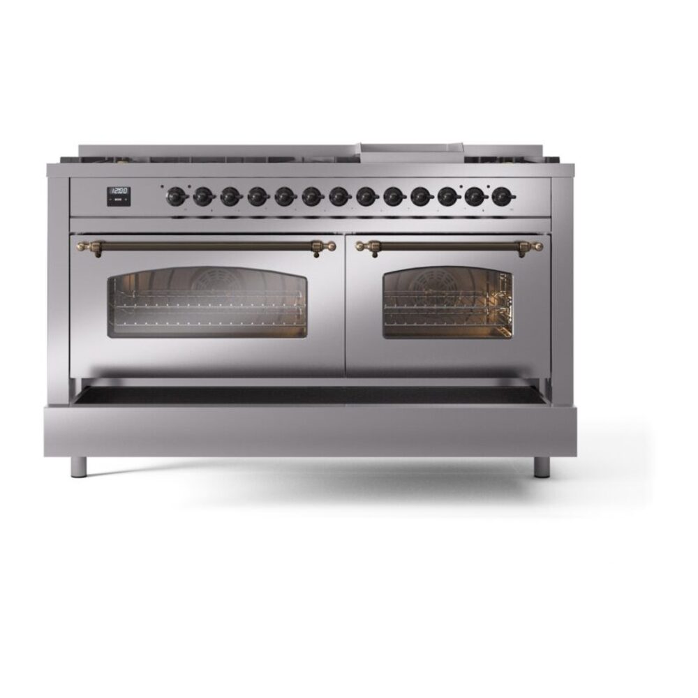 ILVE UP60FNMPSSB Nostalgie II 60" Dual Fuel Range, drawer opened