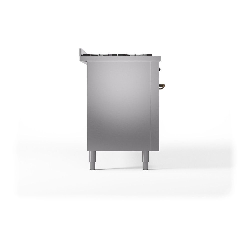 ILVE UP60FNMPSSB Nostalgie II 60 inch Dual Fuel Range with 5.8 cu. ft. Total Double Oven Capacity (9 Sealed Burners + Griddle, Natural Gas, Triple Glass Door, Stainless Steel, Burnished) 12 ILVE UP60FNMPSSB Nostalgie II 60" Dual Fuel Range, left side view