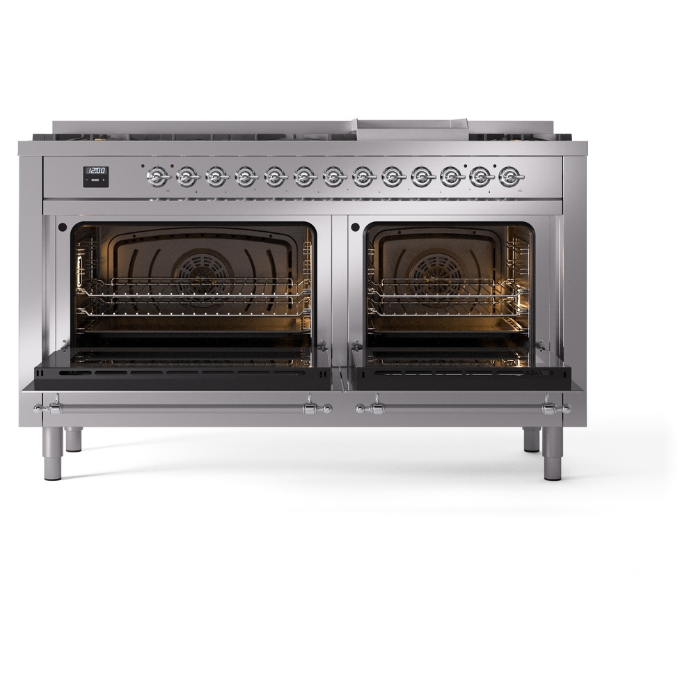 ILVE UP60FNMPSSCLP Nostalgie II 60" Dual Fuel Range, oven doors opened