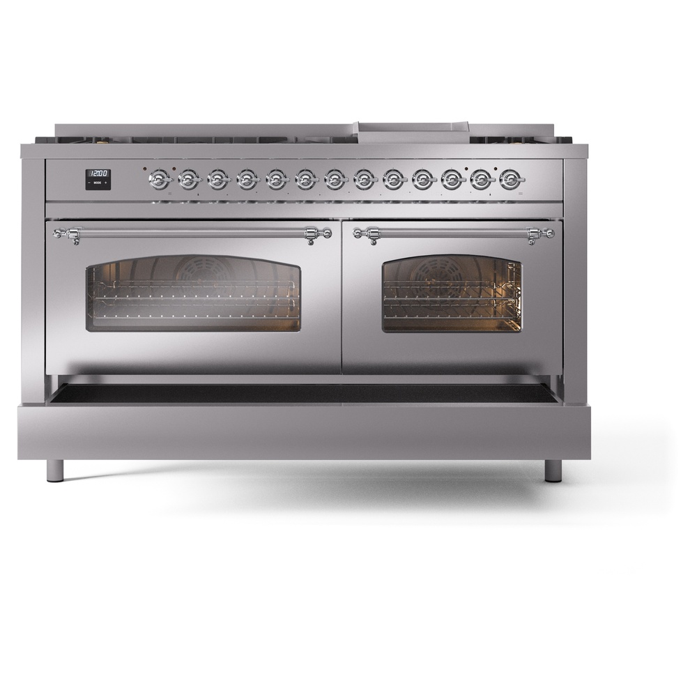 ILVE UP60FNMPSSCLP Nostalgie II 60" Dual Fuel Range, drawer opened