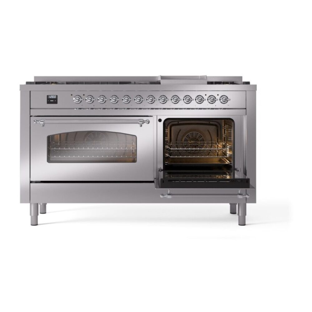ILVE UP60FNMPSSC Nostalgie II 60" Dual Fuel Range, side oven door opened