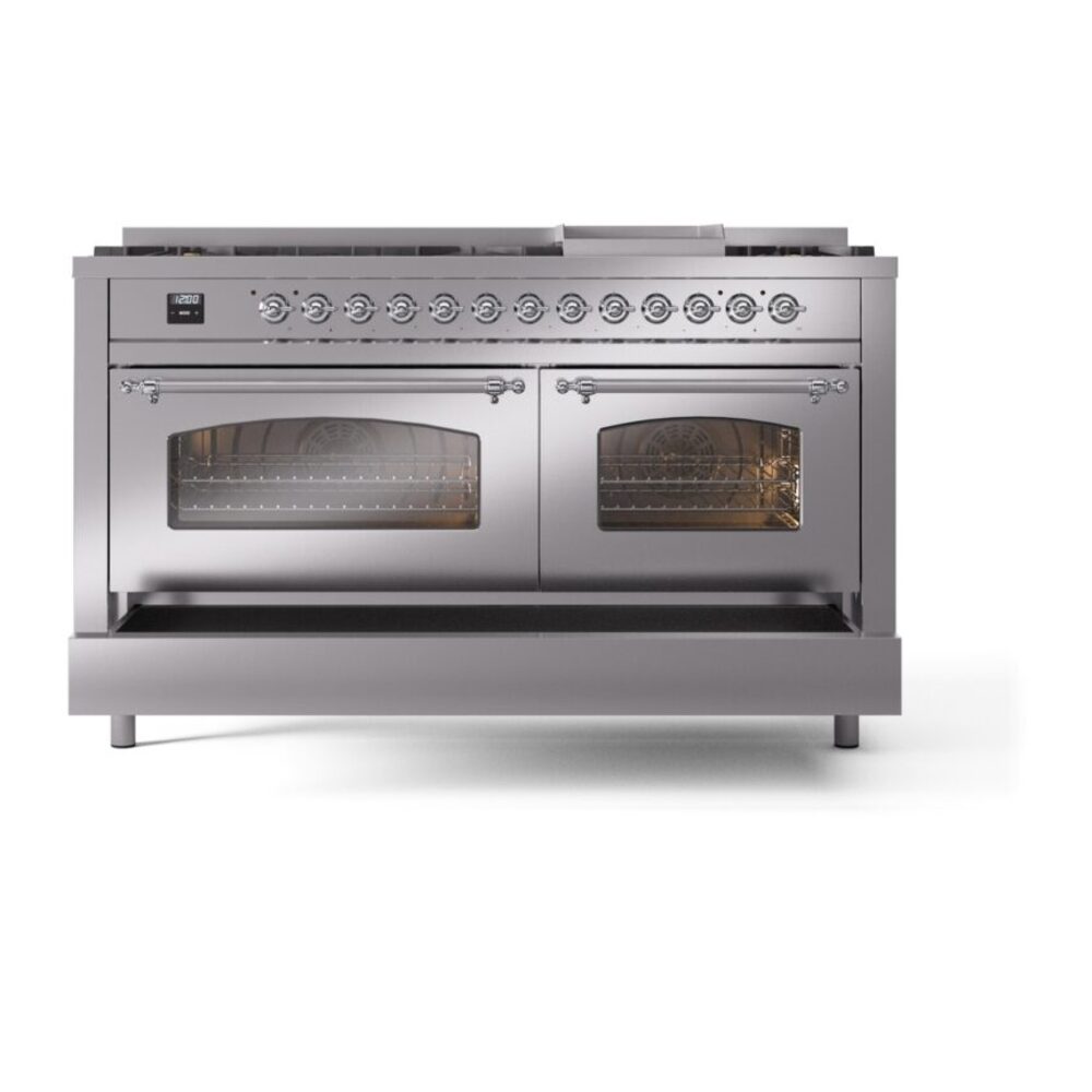 ILVE UP60FNMPSSC Nostalgie II 60" Dual Fuel Range, drawer opened