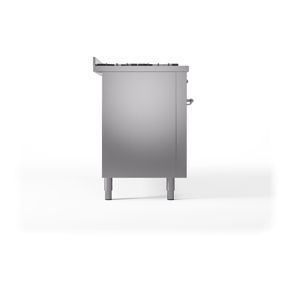 ILVE UP60FNMPSSC Nostalgie II 60 inch Dual Fuel Range with 5.8 cu. ft. Total Double Oven Capacity (9 Sealed Burners + Griddle, Natural Gas, Triple Glass Door, Stainless Steel, Chrome) 12 ILVE UP60FNMPSSC Nostalgie II 60" Dual Fuel Range, left side view