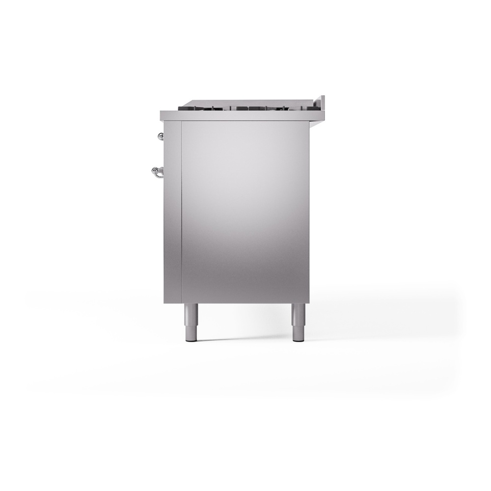 ILVE UP60FNMPSSC Nostalgie II 60 inch Dual Fuel Range with 5.8 cu. ft. Total Double Oven Capacity (9 Sealed Burners + Griddle, Natural Gas, Triple Glass Door, Stainless Steel, Chrome) 13 ILVE UP60FNMPSSC Nostalgie II 60" Dual Fuel Range, right side view