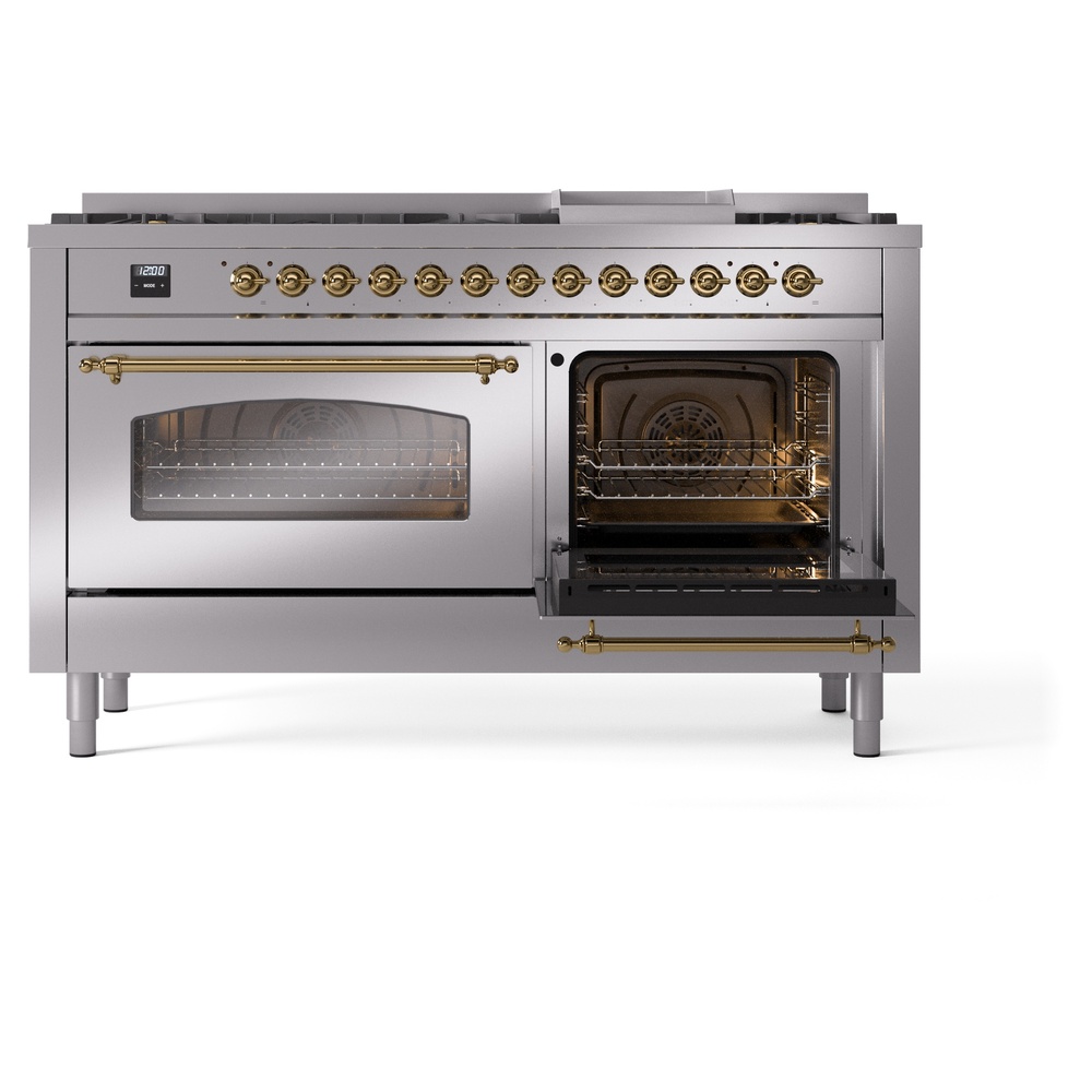 ILVE UP60FNMPSSG Nostalgie II 60" Dual Fuel Range, side oven door opened