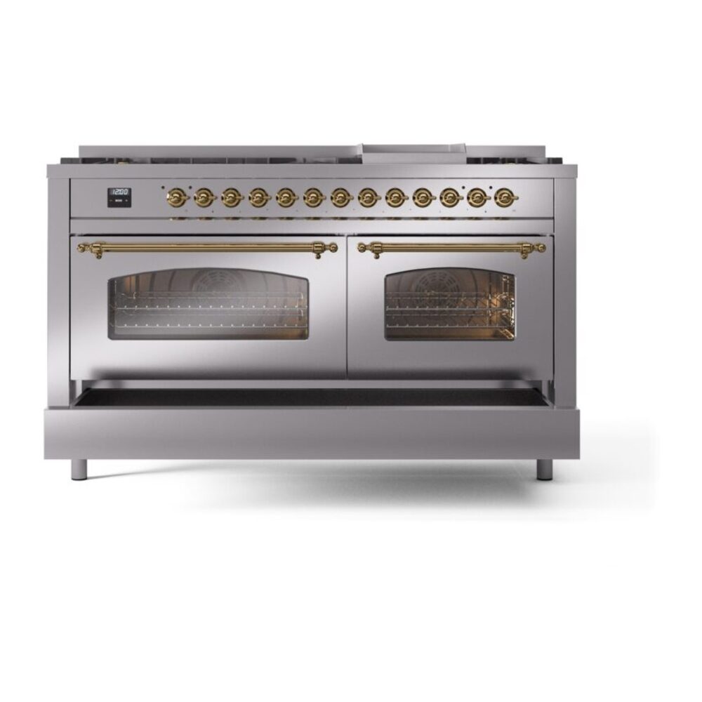 ILVE UP60FNMPSSG Nostalgie II 60" Dual Fuel Range, drawer opened