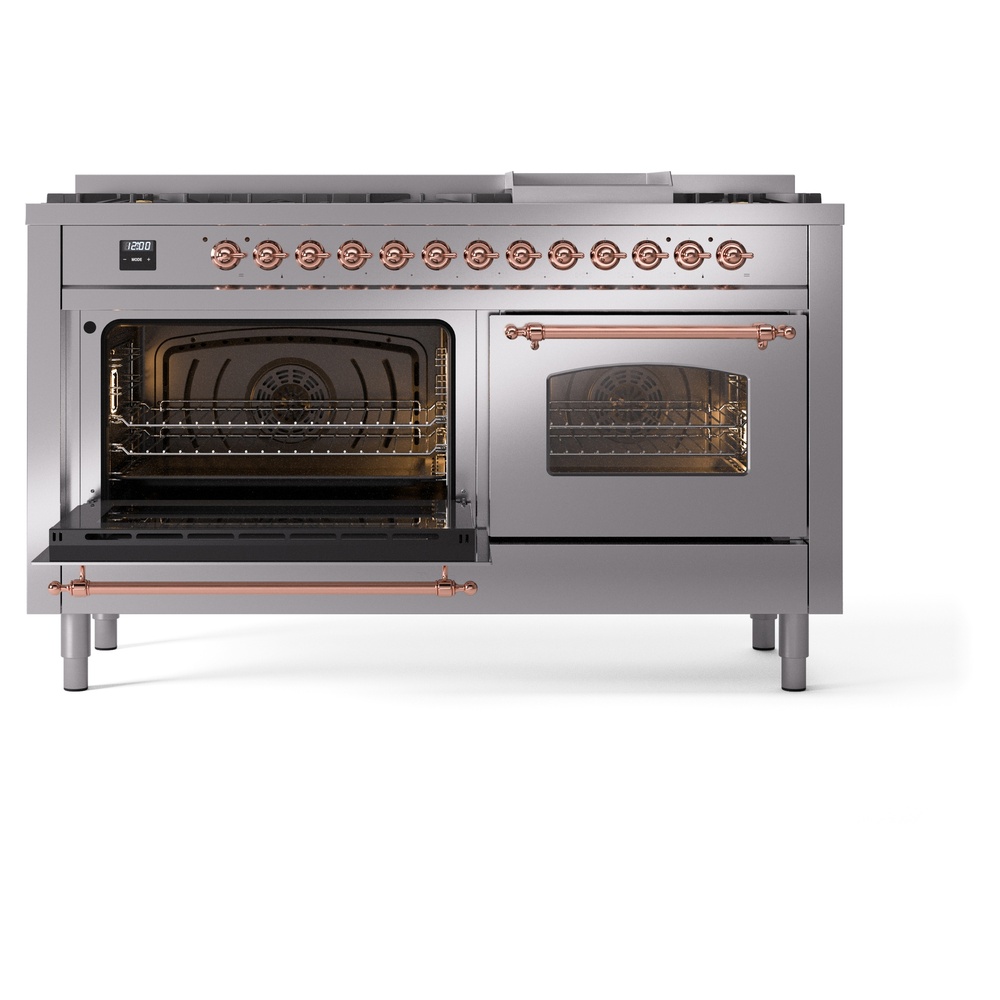 ILVE UP60FNMPSSPLP Nostalgie II 60" Dual Fuel Range, main oven door opened