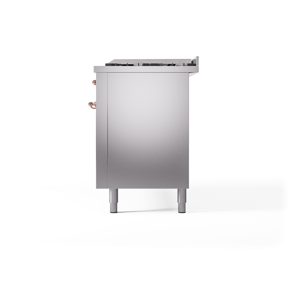 ILVE UP60FNMPSSPLP Nostalgie II 60 inch Dual Fuel Range with 5.8 cu. ft. Total Double Oven Capacity (9 Sealed Burners + Griddle, Liquid Propane, Triple Glass Door, Stainless Steel, Copper) 13 ILVE UP60FNMPSSPLP Nostalgie II 60" Dual Fuel Range, right side view