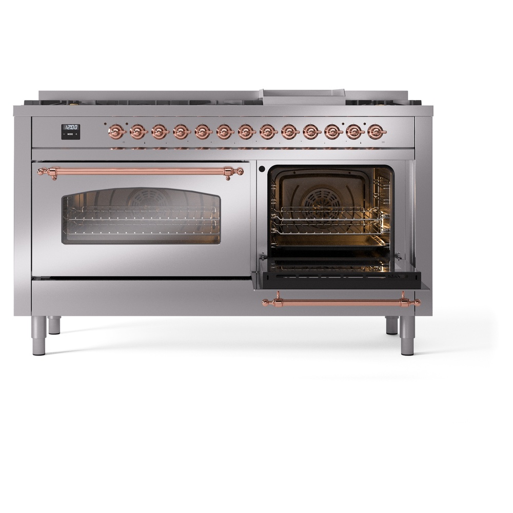 ILVE UP60FNMPSSP Nostalgie II 60" Dual Fuel Range, side oven door opened