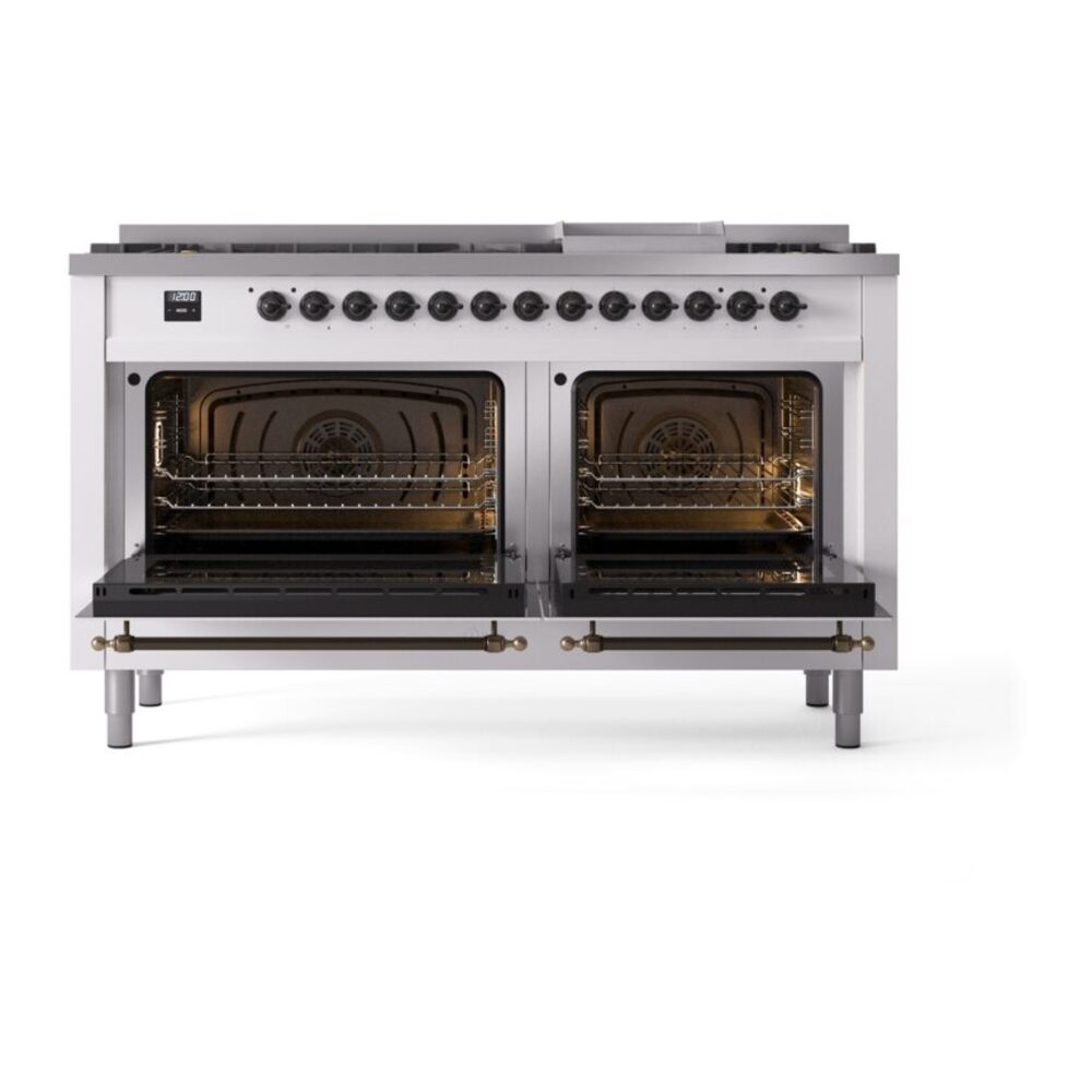 ILVE UP60FNMPWHBLP Nostalgie II 60" Dual Fuel Range, oven doors opened