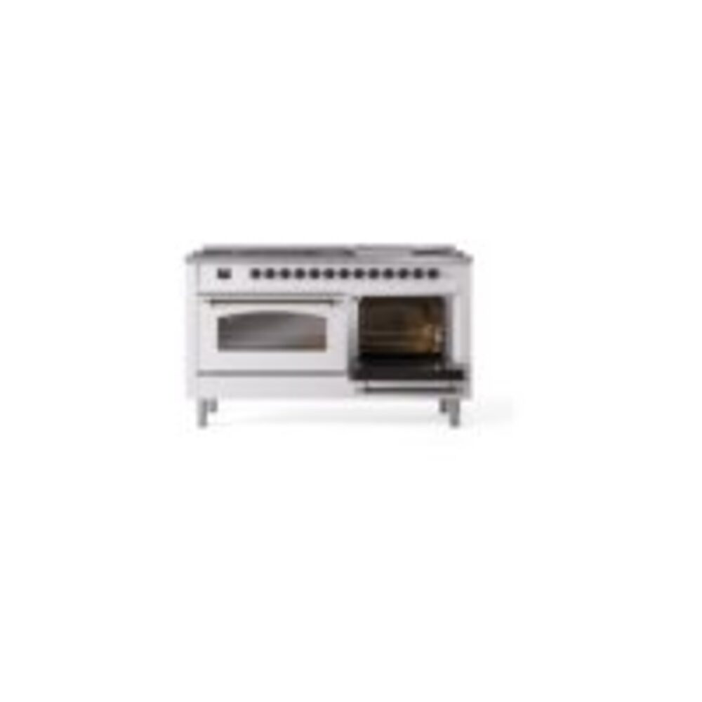 ILVE UP60FNMPWHBLP Nostalgie II 60" Dual Fuel Range, side oven door opened