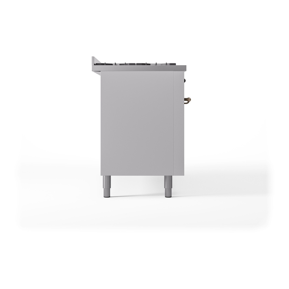 ILVE UP60FNMPWHBLP Nostalgie II 60 inch Dual Fuel Range with 5.8 cu. ft. Total Double Oven Capacity (9 Sealed Burners + Griddle, Liquid Propane, Triple Glass Door, White, Burnished) 12 ILVE UP60FNMPWHBLP Nostalgie II 60" Dual Fuel Range, left side view