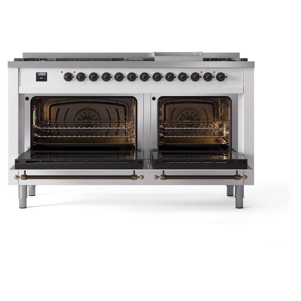 ILVE UP60FNMPWHB Nostalgie II 60" Dual Fuel Range, oven doors opened