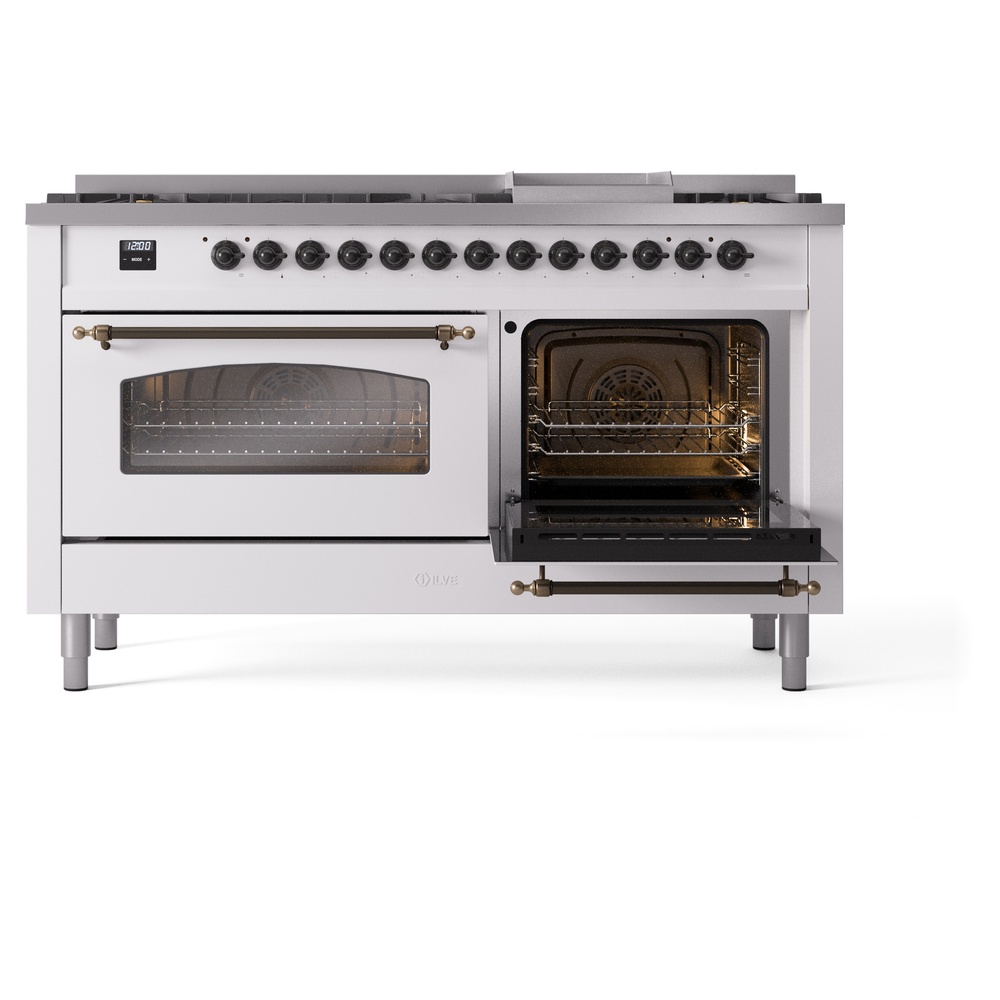 ILVE UP60FNMPWHB Nostalgie II 60" Dual Fuel Range, side oven door opened