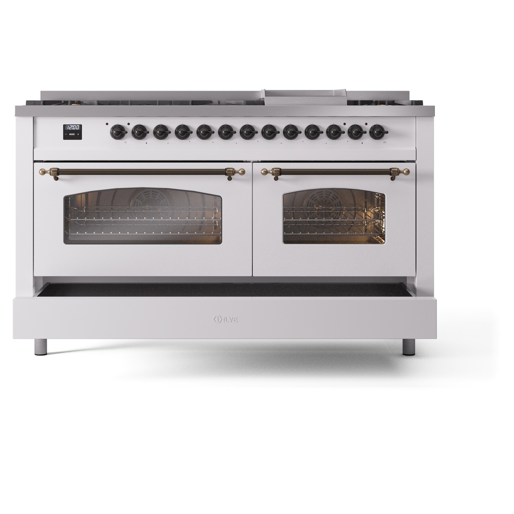 ILVE UP60FNMPWHB Nostalgie II 60" Dual Fuel Range, drawer opened