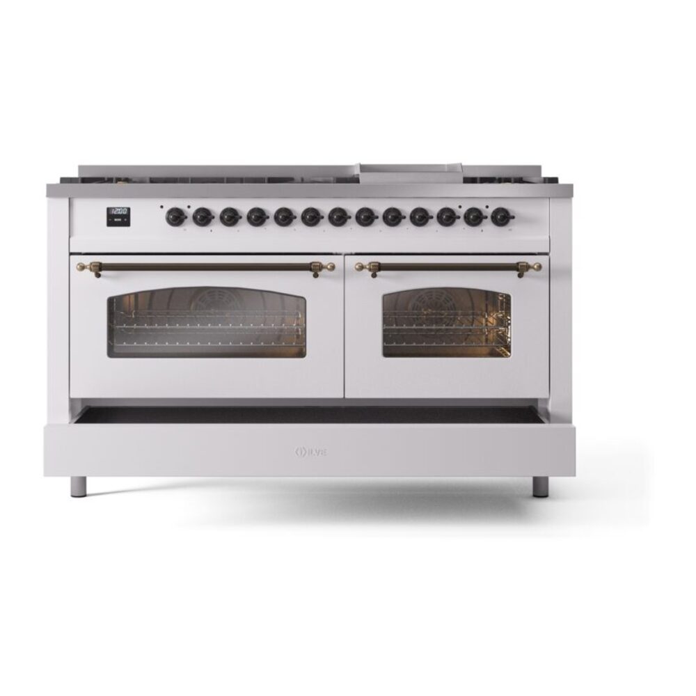 ILVE UP60FNMPWHB Nostalgie II 60" Dual Fuel Range, drawer opened