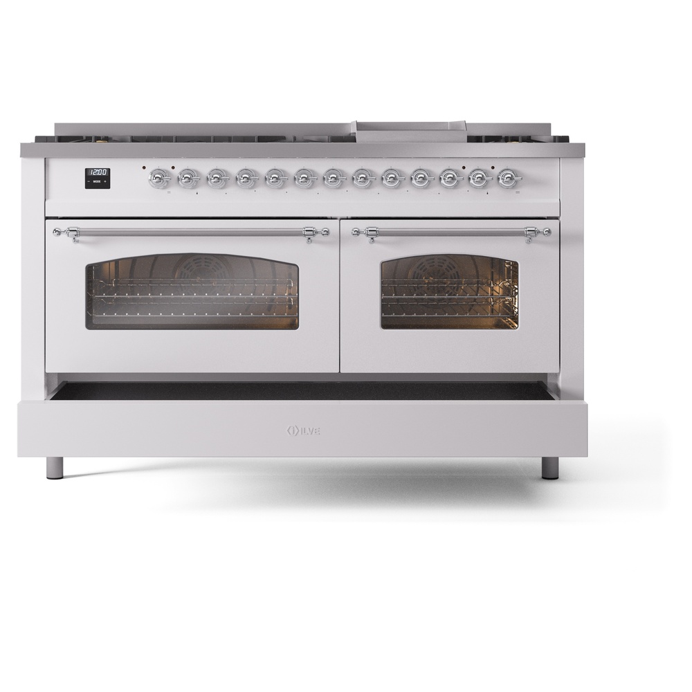 ILVE UP60FNMPWHCLP Nostalgie II 60" Dual Fuel Range, drawer opened
