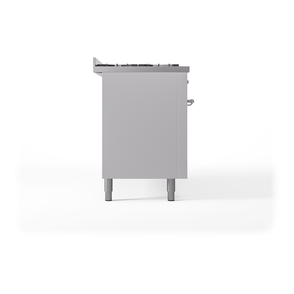 ILVE UP60FNMPWHCLP Nostalgie II 60 inch Dual Fuel Range with 5.8 cu. ft. Total Double Oven Capacity (9 Sealed Burners + Griddle, Liquid Propane, Triple Glass Door, White, Chrome) 12 ILVE UP60FNMPWHCLP Nostalgie II 60" Dual Fuel Range, left side view
