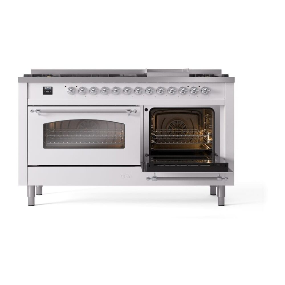 ILVE UP60FNMPWHC Nostalgie II 60" Dual Fuel Range, side oven door opened