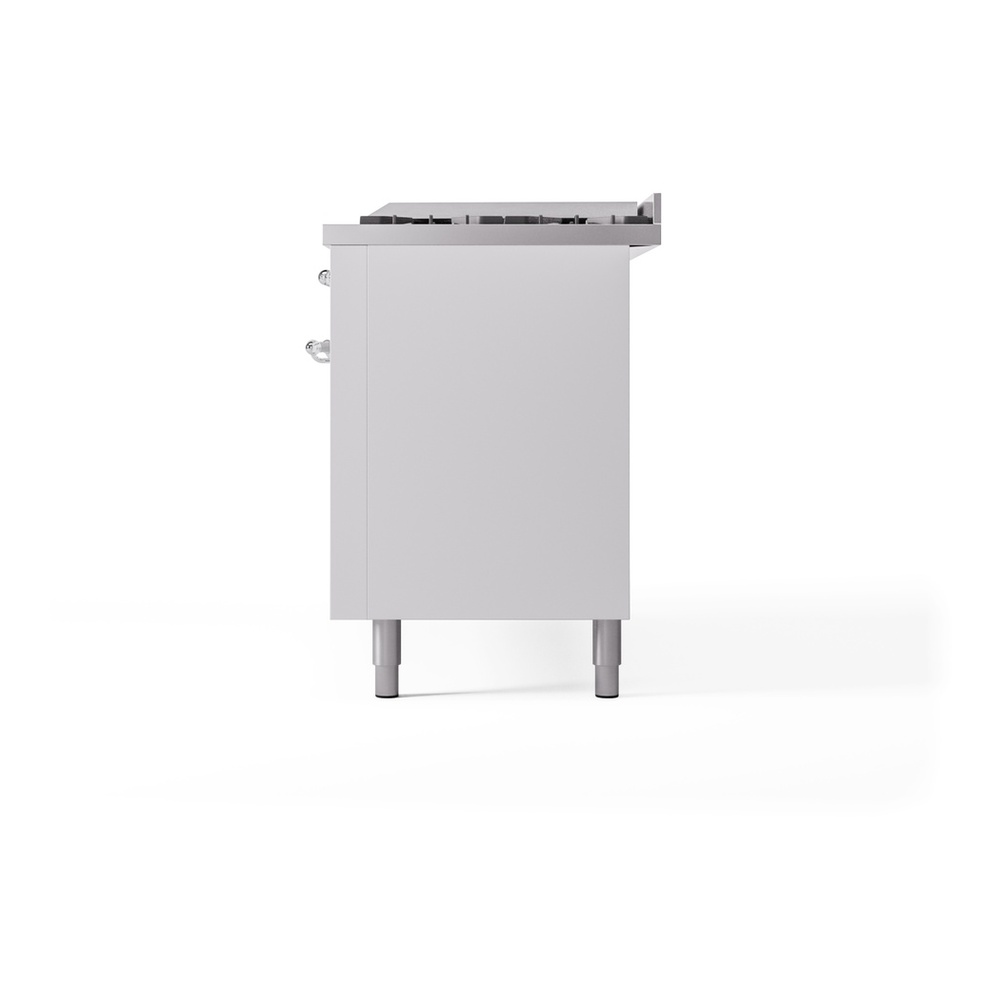 ILVE UP60FNMPWHC Nostalgie II 60 inch Dual Fuel Range with 5.8 cu. ft. Total Double Oven Capacity (9 Sealed Burners + Griddle, Natural Gas, Triple Glass Door, White, Chrome) 13 ILVE UP60FNMPWHC Nostalgie II 60" Dual Fuel Range, right side view