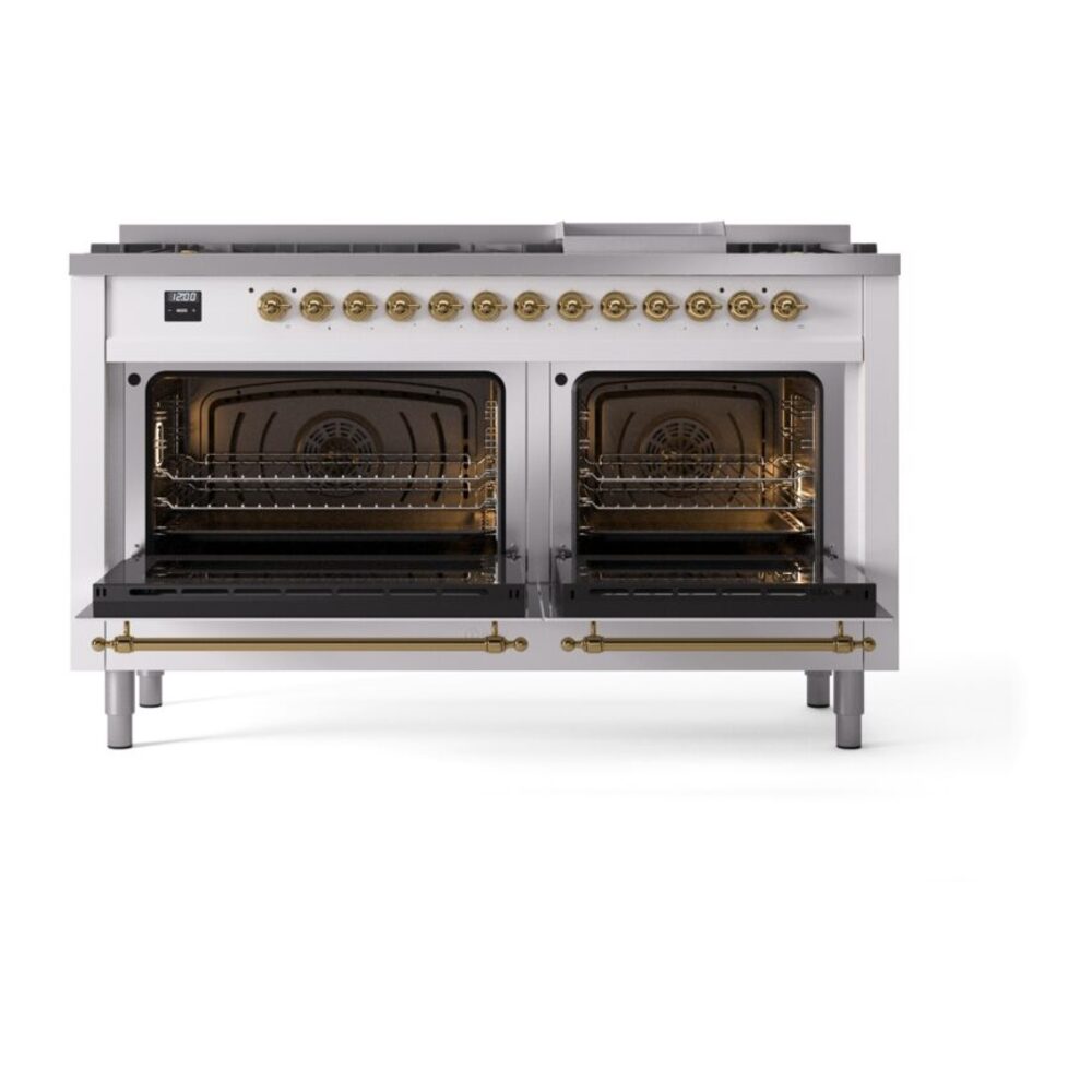 ILVE UP60FNMPWHGLP Nostalgie II 60" Dual Fuel Range, oven doors opened