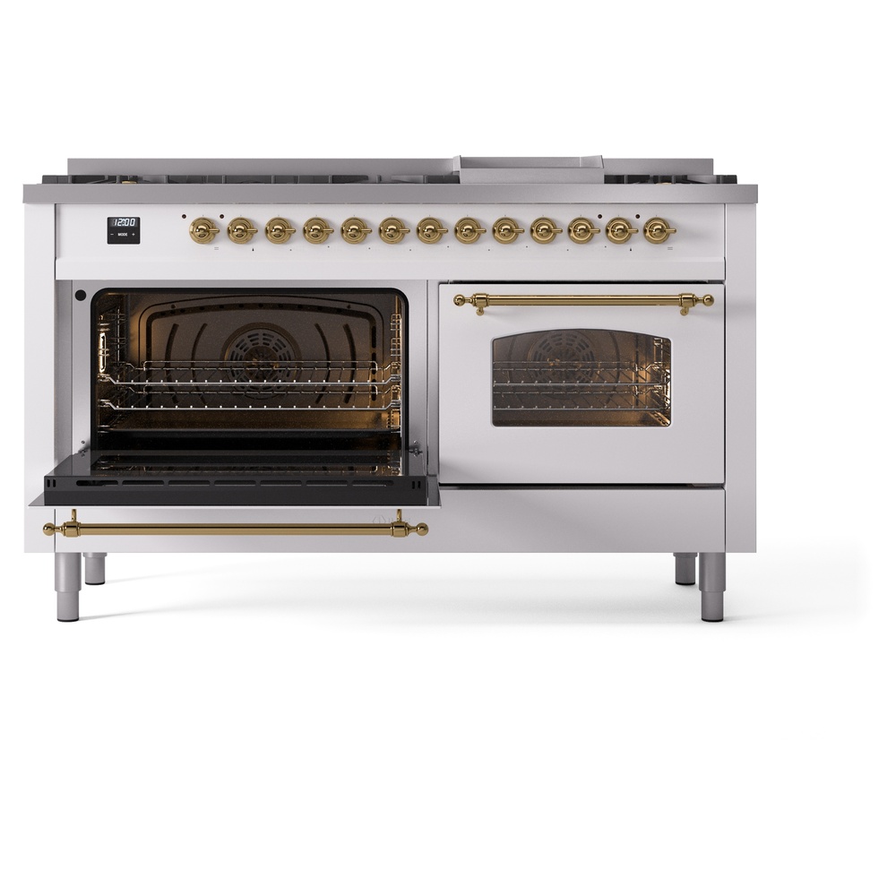ILVE UP60FNMPWHGLP Nostalgie II 60" Dual Fuel Range, main oven door opened
