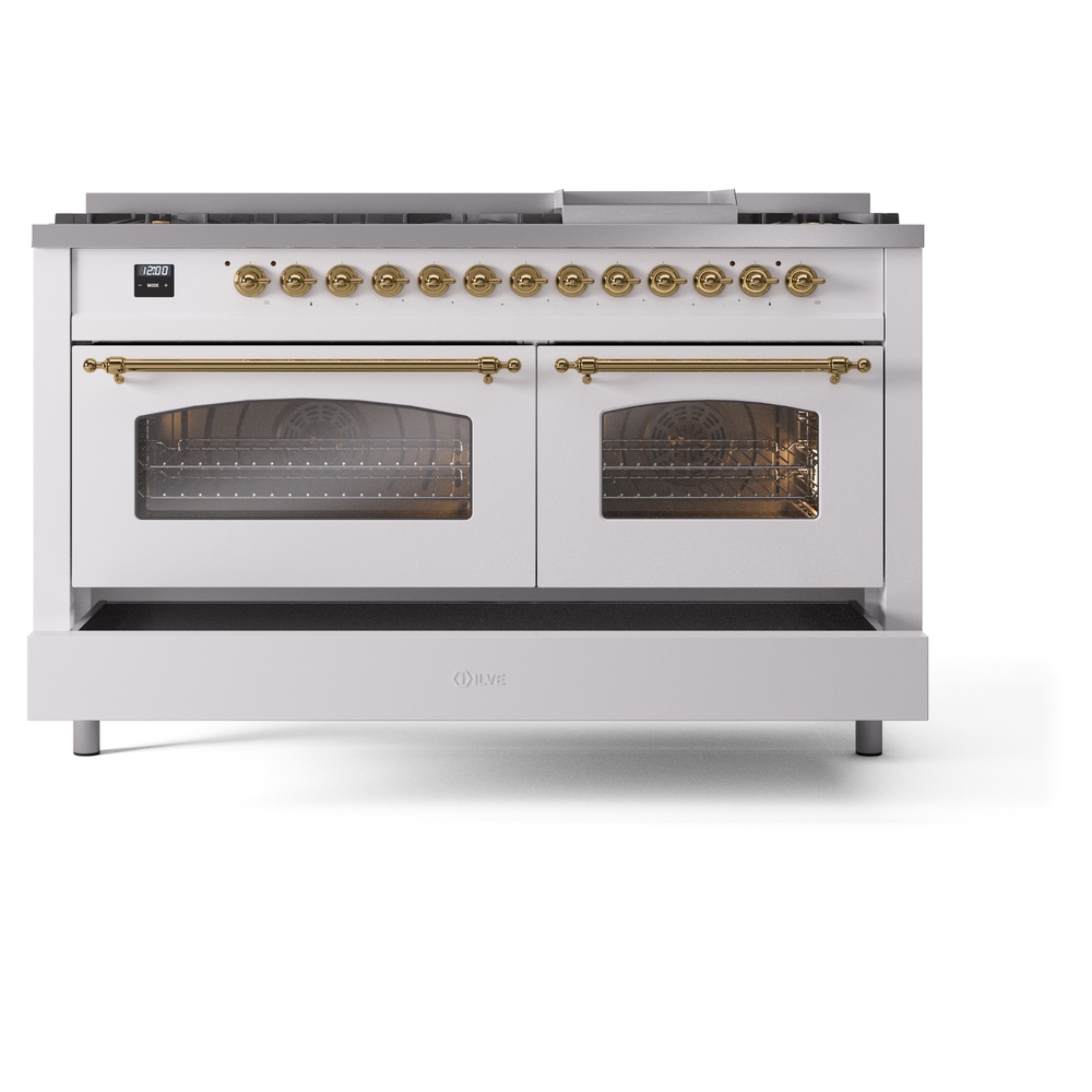 ILVE UP60FNMPWHGLP Nostalgie II 60" Dual Fuel Range, drawer opened